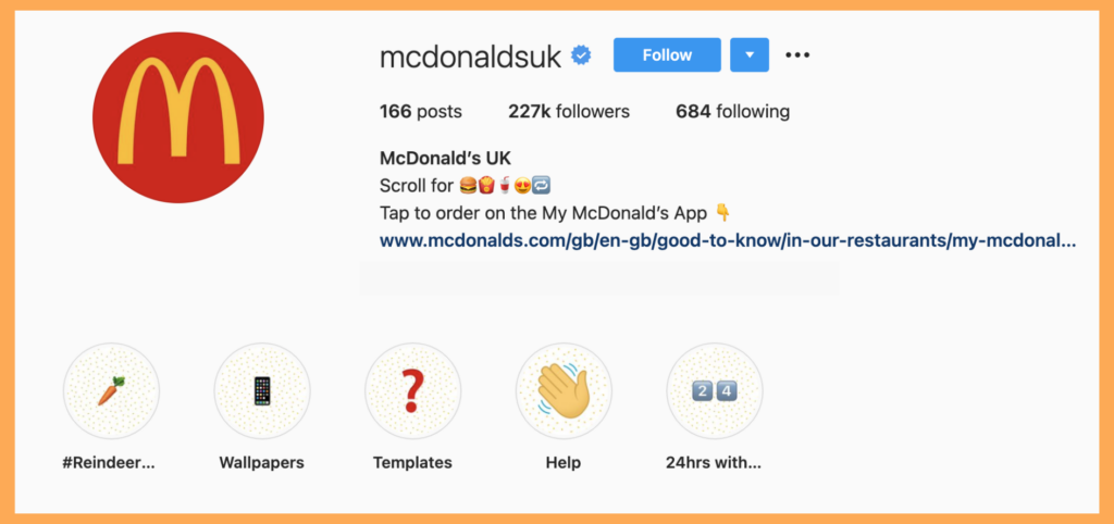 McDonald's Social Media - A preview of the McDonald's Instagram profile
