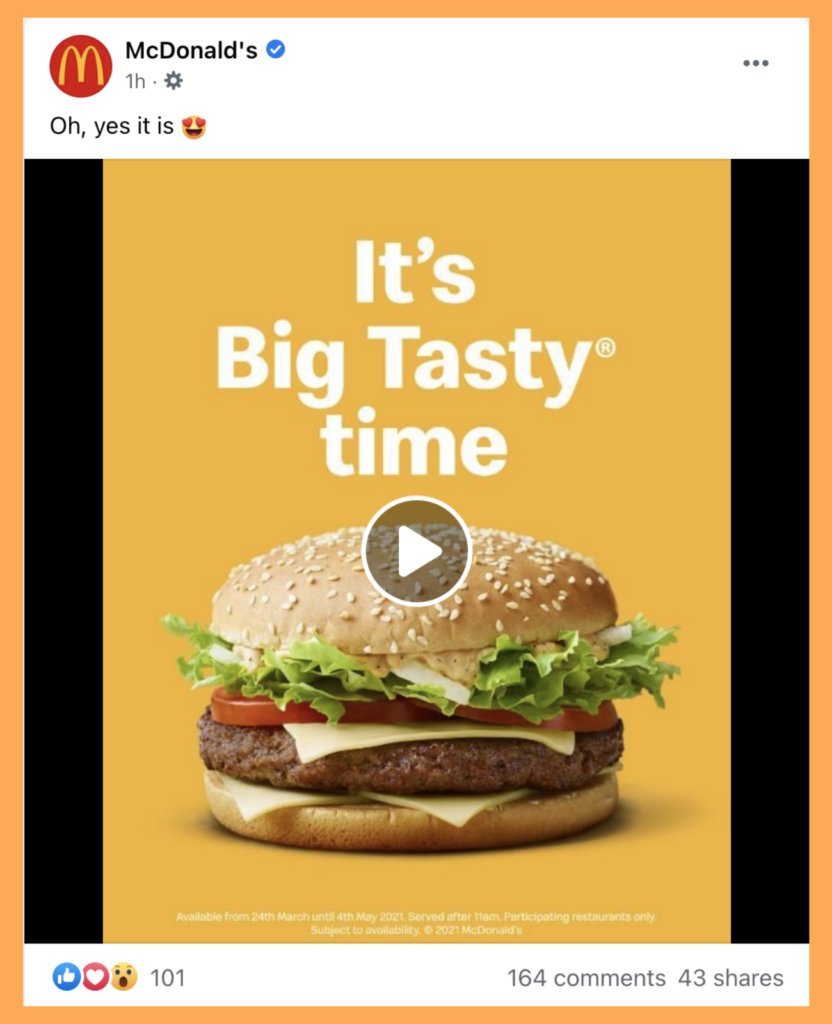 McDonald's Social Media - A video promoting the Big Tasty, posted to Facebook