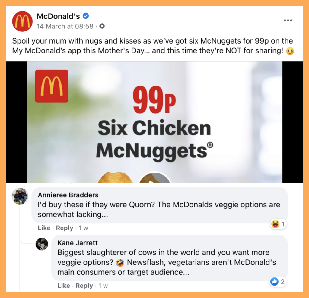 McDonald's Social Media - A negative Facebook comment
