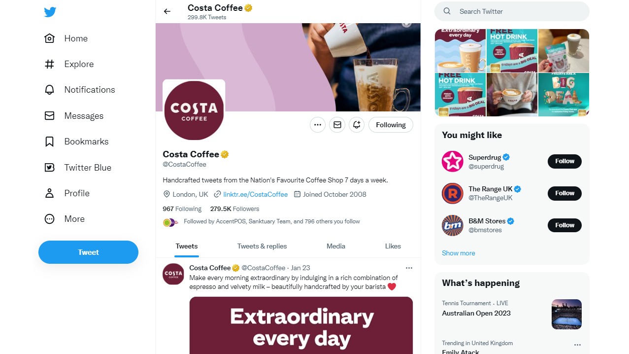 Costa Social Media - The Twitter Account