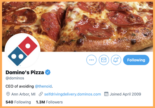 Domino's Pizza Twitter Bio