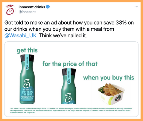 Innocent on Twitter, promoting a 33 percent off deal with Wasabi UK 