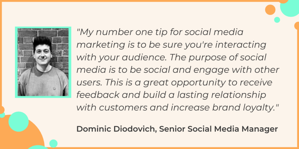 Quote from Giraffe Social Media's Senior Social Media Manager Dominic Diodovich about social media