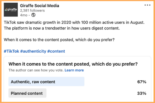Giraffe Social Media LinkedIn Poll Post