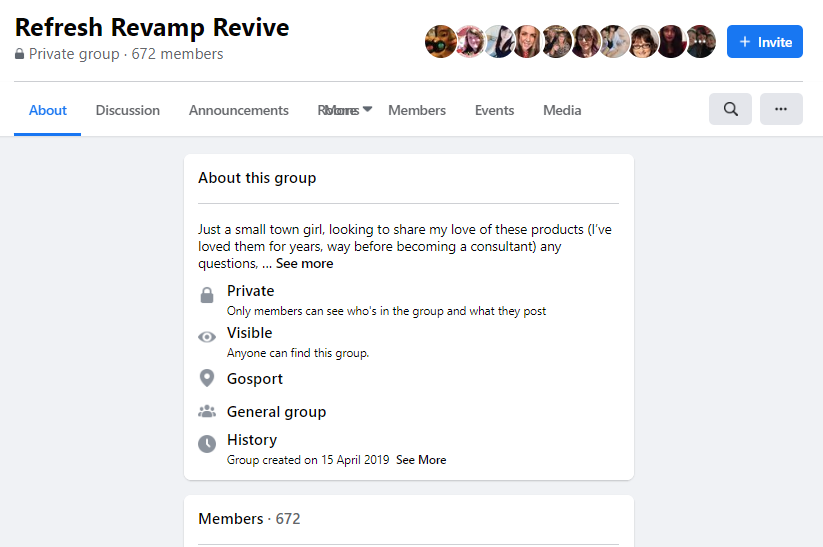 Body shop consultant's facebook group example