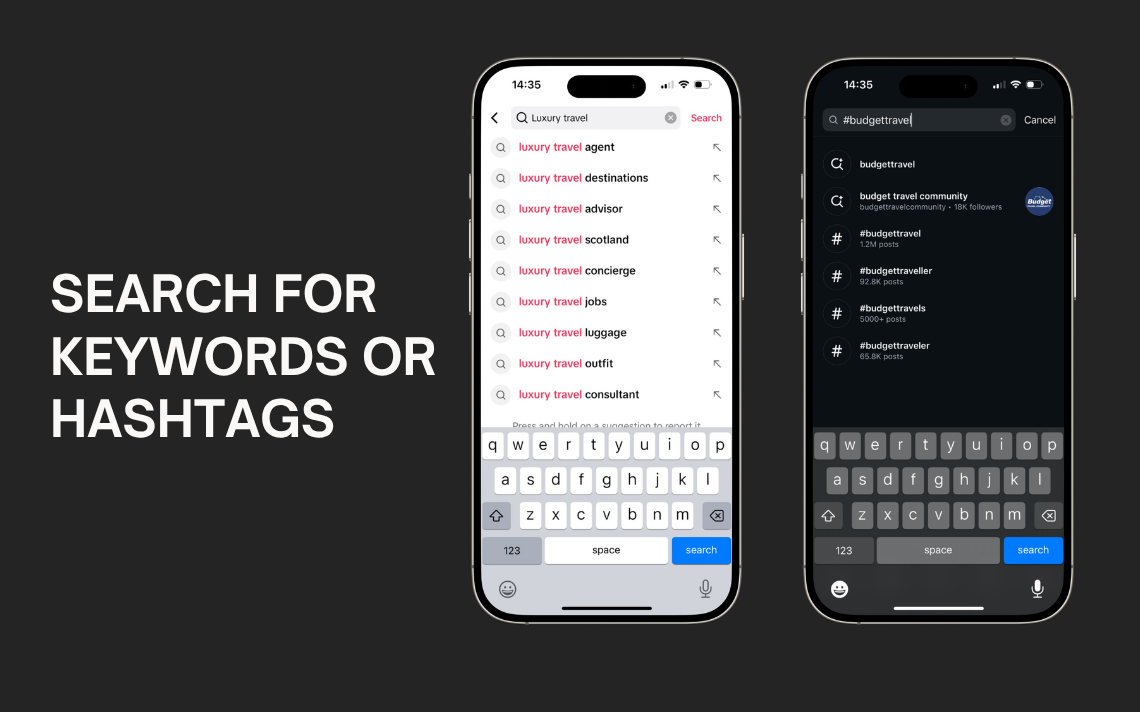 search for keywords or hashtags
