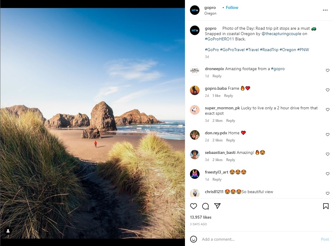 GoPro Social Media - a screenshot of UGC posted to Instagram