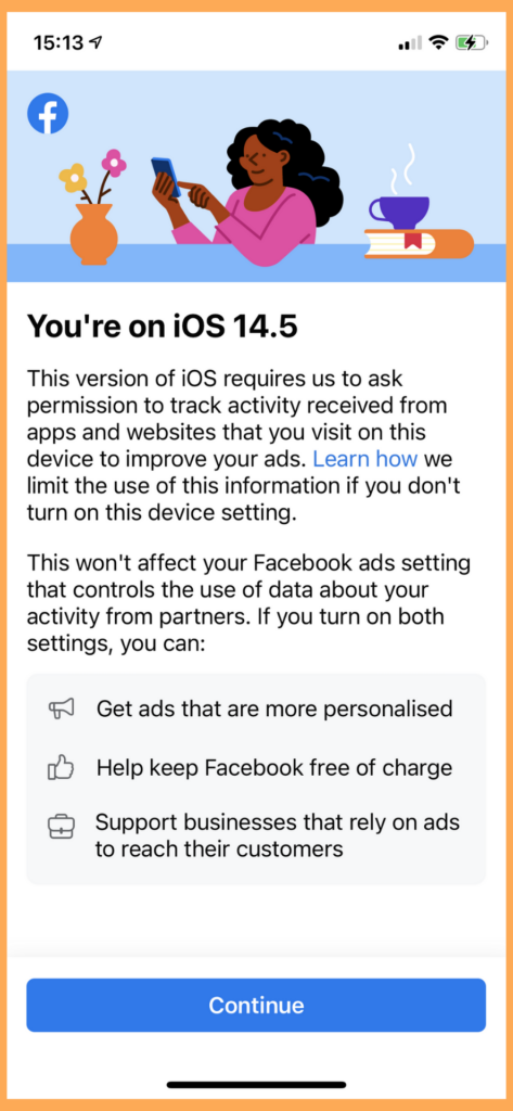 iOS 14 update - Facebook iOS 14.5 prompt