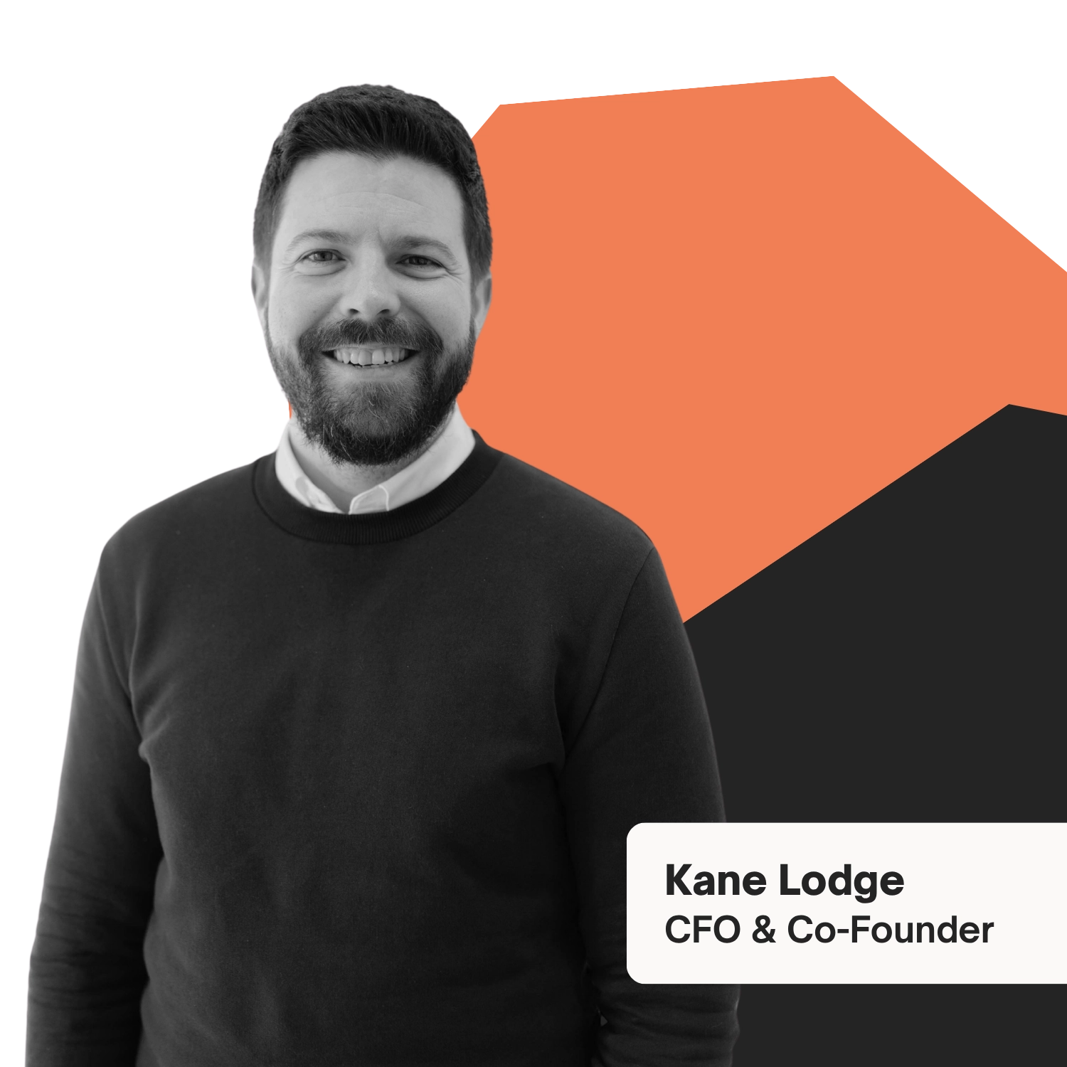 a man on an orange and black background