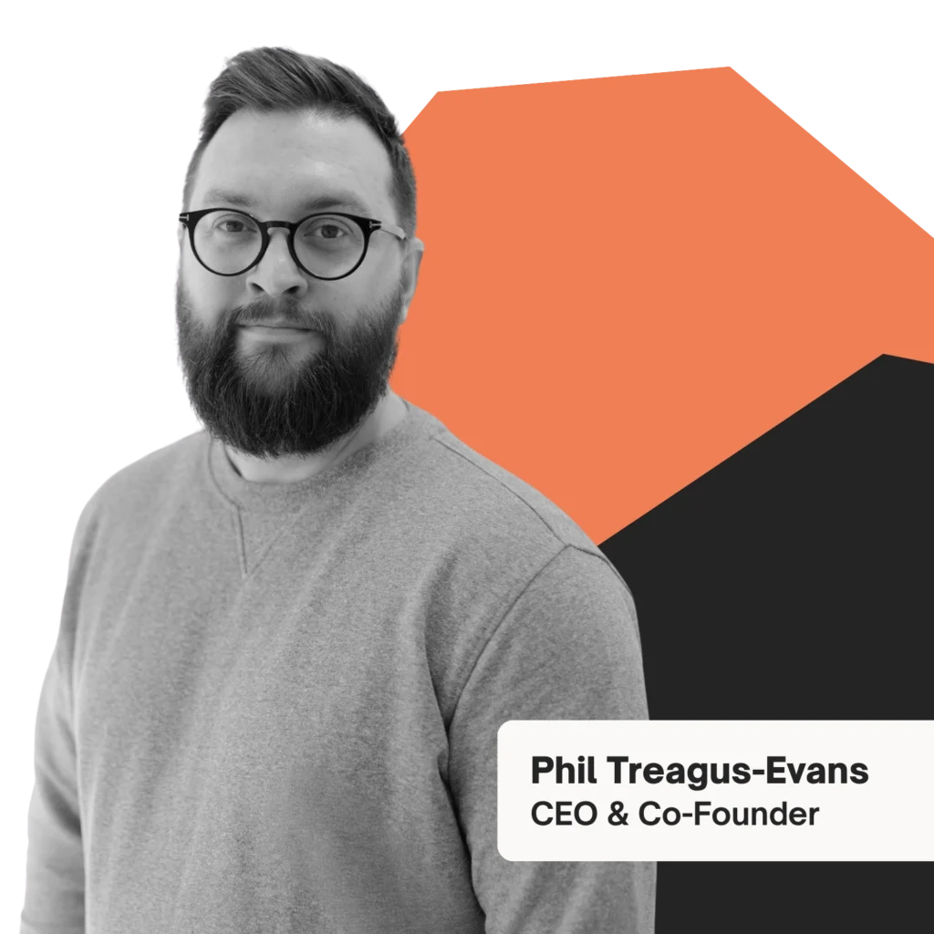 a man on an orange and black background