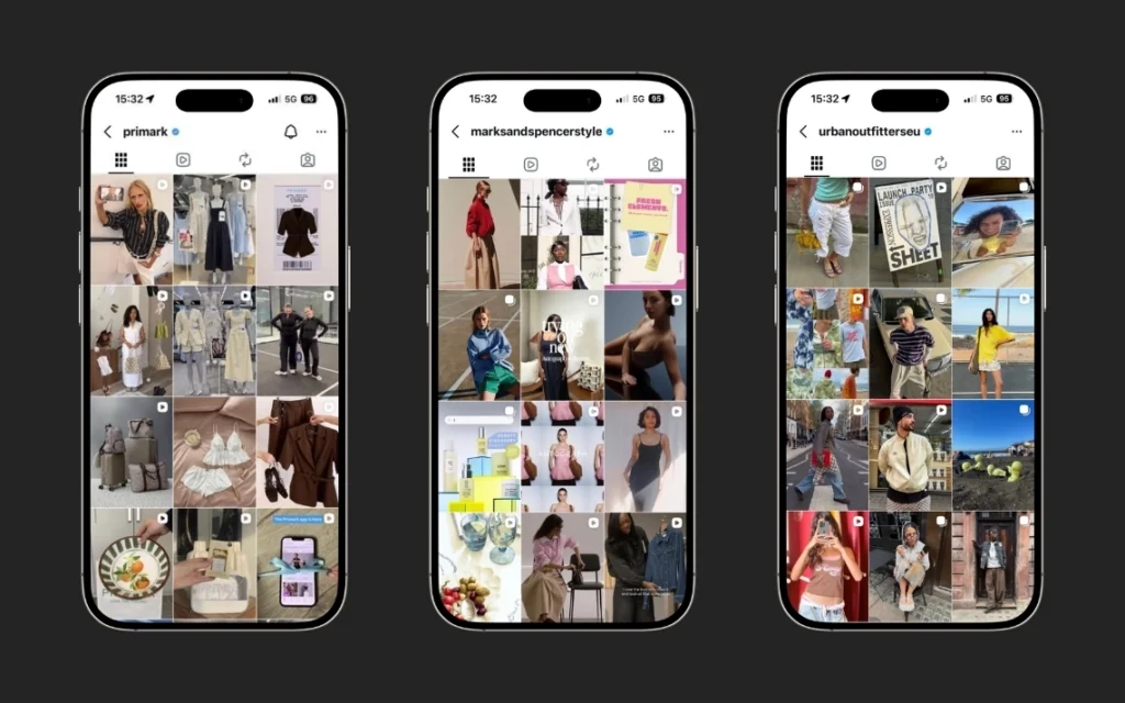 Examples of visual merchandising on Instagram feeds