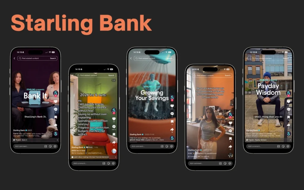 Examples of TikTok content from Starling Bank